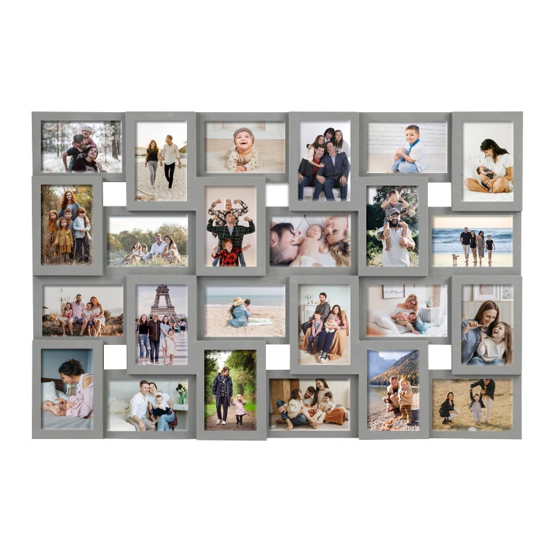J.M.Deco Collage Picture Frames for Wall 24 Slots, Reunion Friends Family Memory Large Photo Frame Selfie Gallery Puzzle Collage Wall Hanging for 4x6 Photo | Grey - Image 1